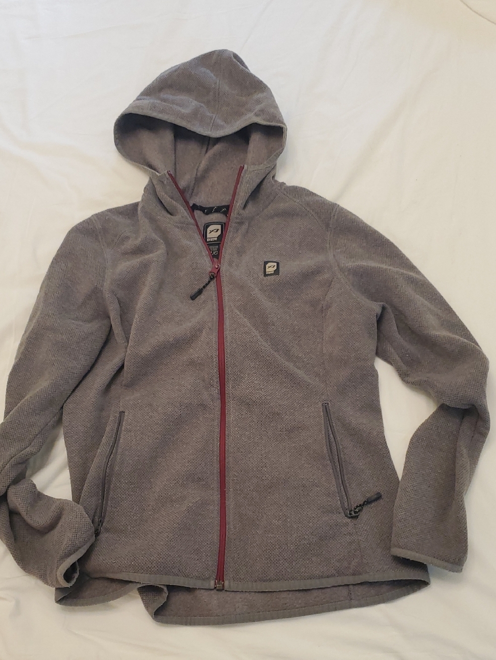 Orage Women's Hooded Zip Sweatshirt in Taupe with Red Trim